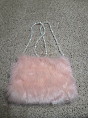 Pink Faux Fur Pearl-Handle Shoulder Bag - Unbranded